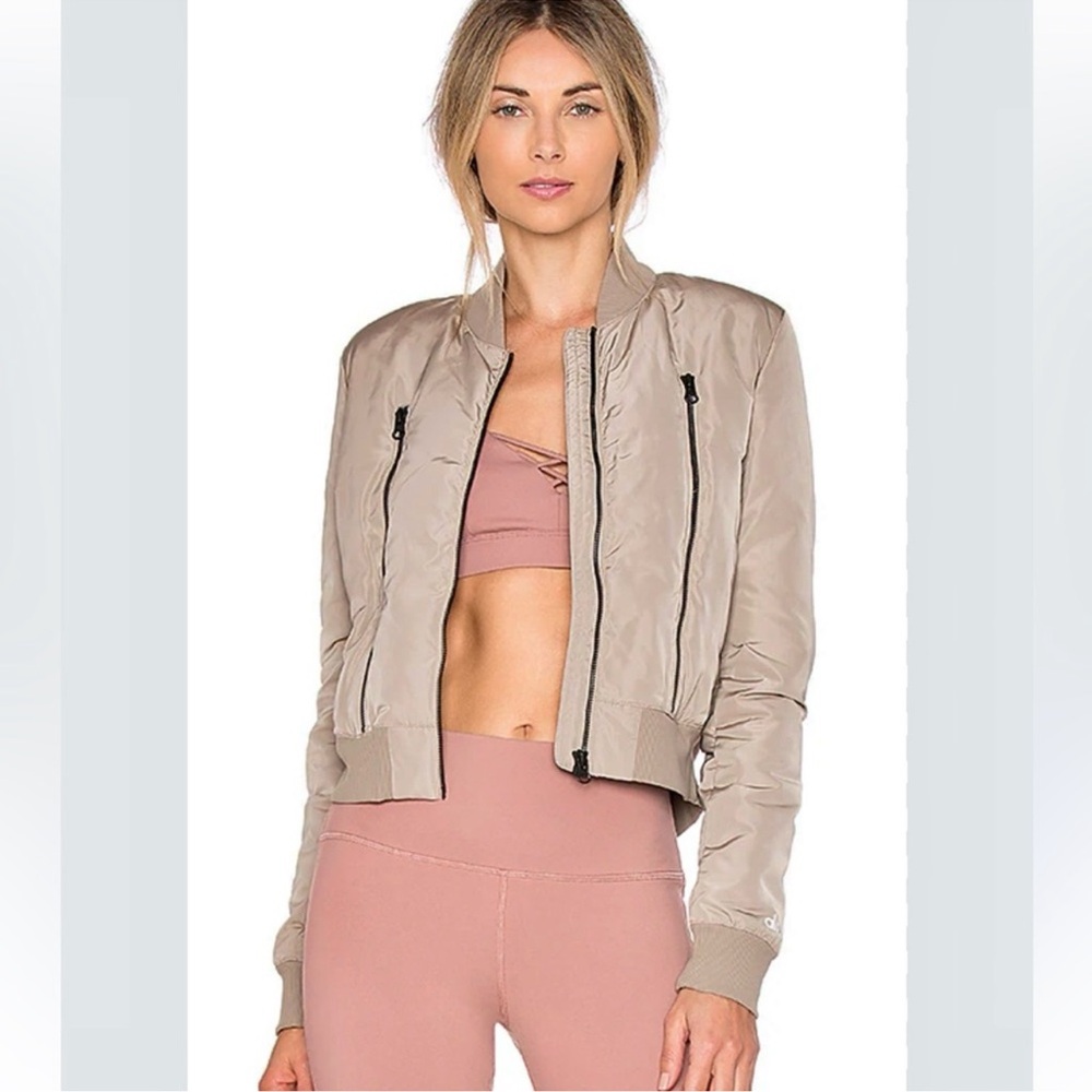 ALO Yoga Off Duty Bomber Jacket in Gravel